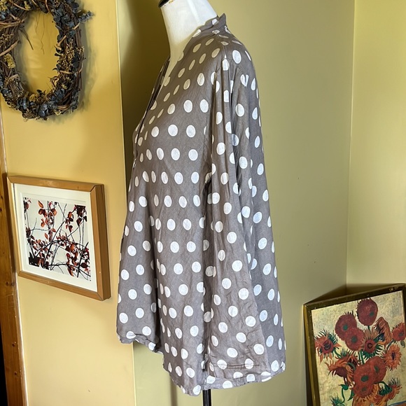 ITALY 100% Linen Trapeeze Blouse Polka Dots Gray & White - Picture 6 of 13